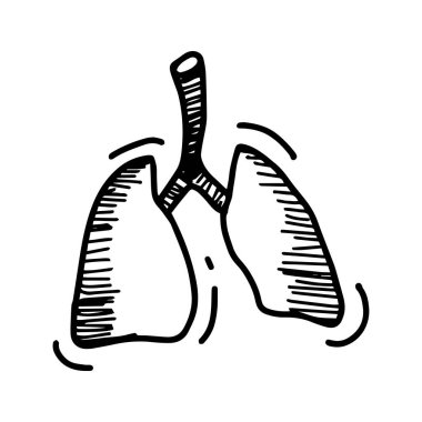 Human organ lungs in hand drawn doodle style isolated on white background. Vector stock outline illustration. Pneumonia.Sign element. Medical equipment. Logo. Print. Line art.Virus 2019-nCoV.Logotype.
