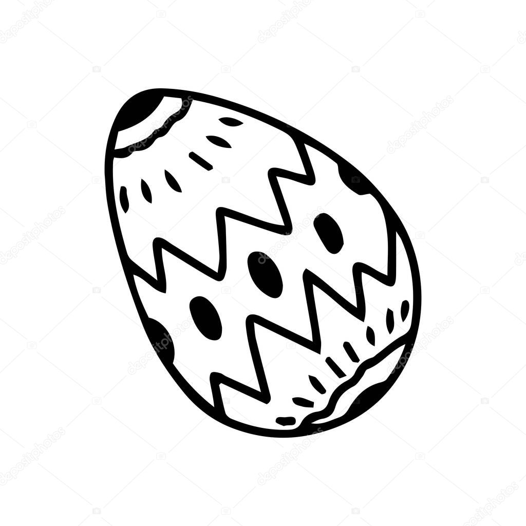 Easter egg isolated on white background. Outline tattoo. Vector doodle illustration. Design element for coloring book for adults and children. Design scrapbooking, element for pattern, tattoo, logo.