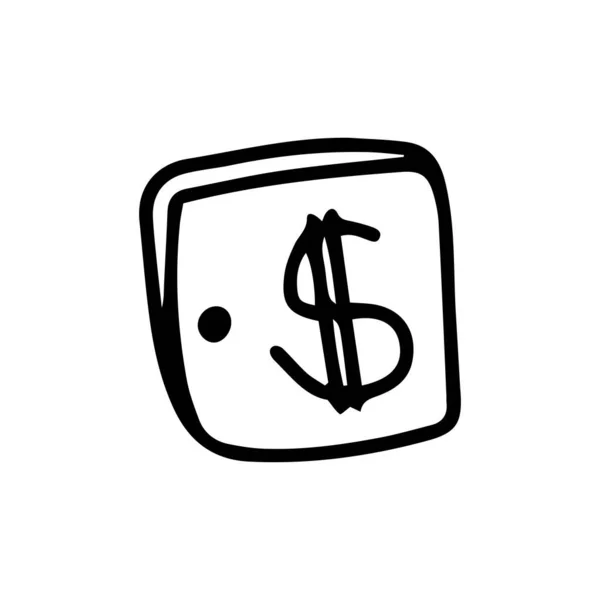 Wallet Dollars Doodle Style Isolated White Background Sign Icon Vector — Stock Vector