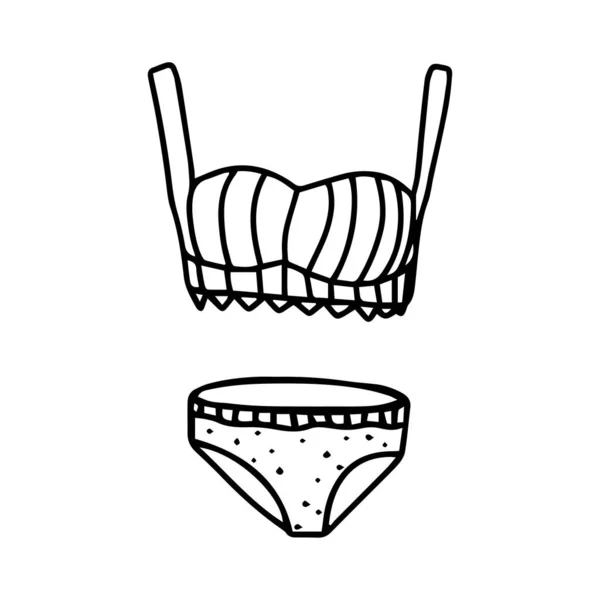 Bikini Baddräkt Handritad Doodle Stil Isolerad Vit Bakgrund Sommarsemester Simma — Stock vektor