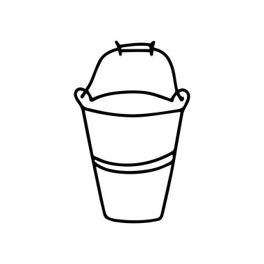 Beyaz arkaplanda izole edilmiş alüminyum kova karalama stili. Vektör ana hatlı hisse senedi çizimi. İmza kapasitesi, kitap boyama elementi..