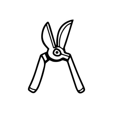 Beyaz arka planda izole edilmiş, elle çizilmiş karalama stili. Vektör ana hatlı hisse senedi çizimi. Bahçıvanlık unsurunu imzala. Boyama kitabı. Ağaçları ve çalıları budamak için bahçe budama makinesi. Çalıları buduyorum.