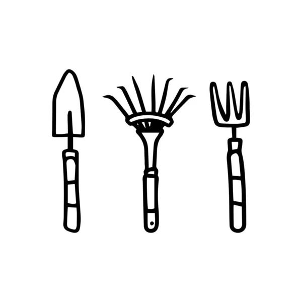 Ορισμός Μικρά Εργαλεία Για Την Κηπουρική Φτυάρι Τσουγκράνα Στο Χέρι — Διανυσματικό Αρχείο