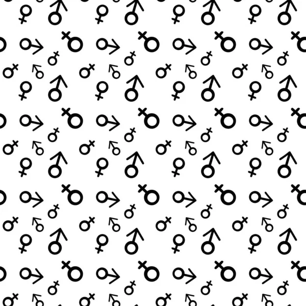 Seamless pattern with symbols of man and woman. Simple love vector pattern. Hand drawn venus and mars symbols isolated on white background. — Stock Vector