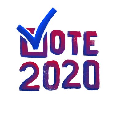 2020 'yi işaretle. Amerikan başkanlık seçimi 2020. El çizimi harf izole edildi. İşaretli işaretli sözcüğe oy verin.