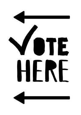 Burada 2020 'ye oy verin. 2020 ABD başkanlık seçimi. Vektör ana hatları izole edildi. Oy vermek için sol taraftaki yolun yönü. Siyasi seçim kampanyası logosu. İşaretle. Sol ok.