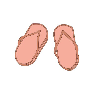 Terlikler, yaz sezonu için beyaz arka planda izole edilmiş çizgi film tarzında terlikler. İmza simgesi. Vektör basit illüstrasyon. Simge ya da sembol olarak kullanılabilir. Dekorasyon elemanı. El çizimi siyah çizim.