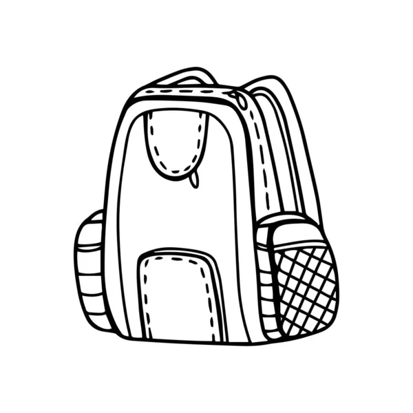 白い背景に隔離されたドアスタイルで旅行バックパック 標識アイコン ベクトルアウトライン図 アイコンやシンボルとして使用できます 装飾要素 バッグだ スーツケース 手描き黒スケッチ — ストックベクタ