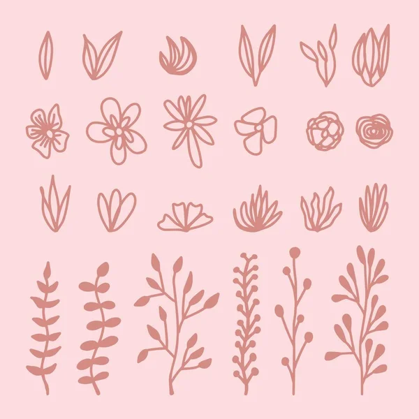Установить Вручную Рисовать Травяные Веточки Цветочная Веточка Весенние Листья Цветы — стоковый вектор