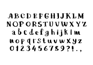 Beyaz arkaplanda izole edilmiş vektör el çizimi Latin alfabesi. Siyah renkli harfler ana hatları. Düz biçim illüstrasyonunda basit yazı tipi.