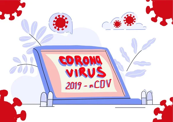 Corona Virus 2019 Ncov Vektor Szöveg Számítógép Képernyőjén Banner Plakát — Stock Vector