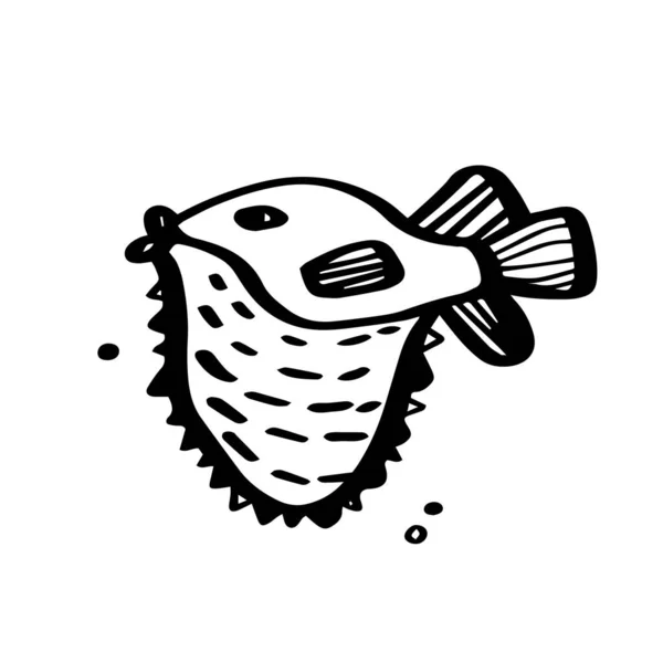 Animaux marins doux dans le style doodle isolé sur fond blanc. Illustration vectorielle des animaux marins. Conception enfant d'été simple . — Image vectorielle