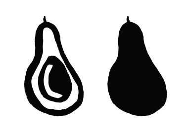 Avokadoyu karalama tarzında beyaz arkaplanda izole et. Vektör taslağı ve siluet çizimi. Eko ürün. Logo, simge