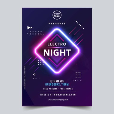 Dans Kulübü Gece Partisi Broşür Şablonu. Club Party Banner tasarımı. Vektör illüstrasyonu - Vektör
