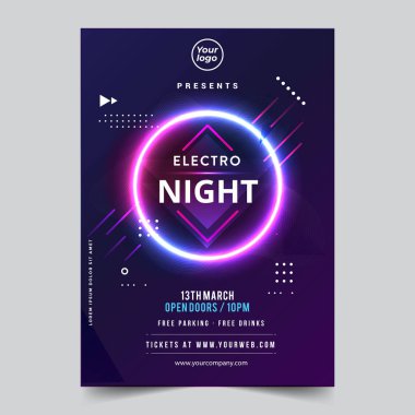 Dans Kulübü Gece Partisi Broşür Şablonu. Club Party Banner tasarımı. Vektör illüstrasyonu - Vektör