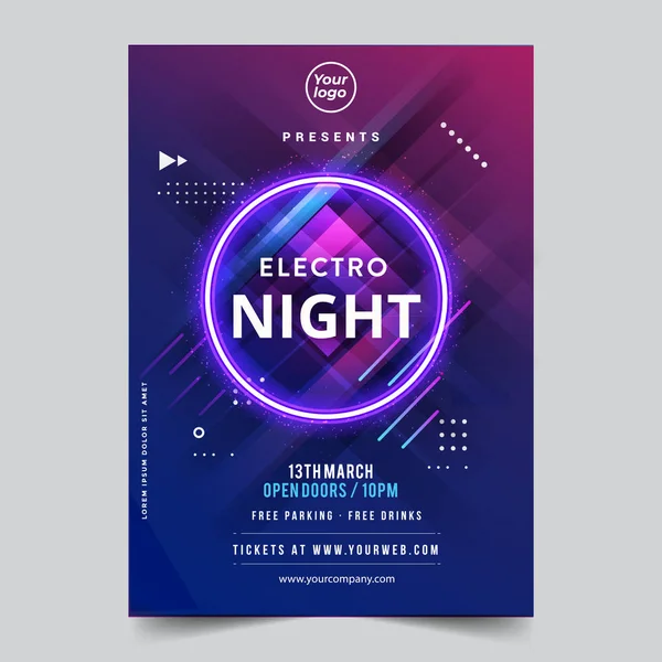 Dance Club Night Party Flyer Brochure Lay Out Sjabloon Club — Stockvector