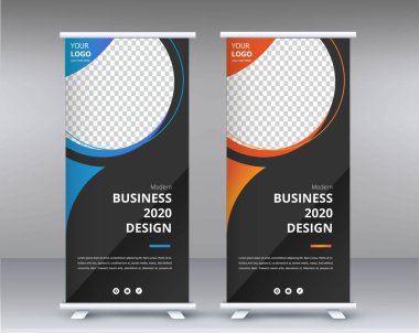 Modern Exhibition Reklam Trend Business Roll Banner Stand Broşürü düz tasarım yaratıcı tasarım konsepti. Sunum. Kapak Yayınları. Stok vektörü