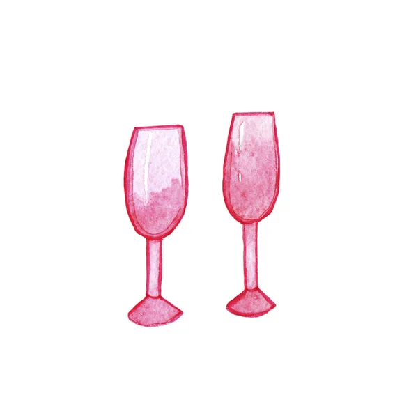 Bicchieri Acquerello Rosa Disegnati Mano Isolati Sfondo Bianco Meglio Banner — Foto Stock