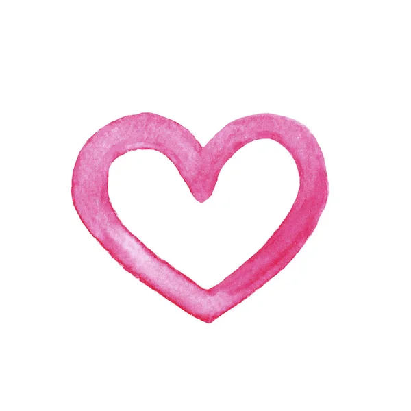 Ręcznie Rysowane Akwarela Walentynki Nadruk Różowym Sercem Białym Tle Romantyczny — Zdjęcie stockowe