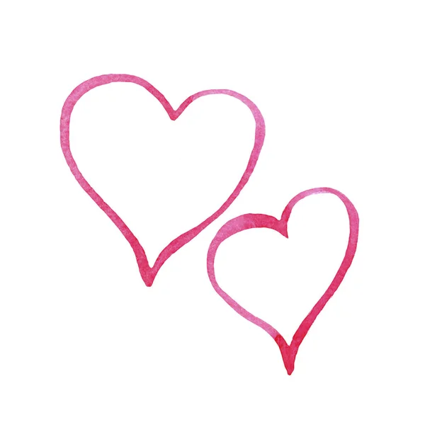 Aquarela Desenhada Mão São Valentim Dia Corações Cor Rosa Fundo — Fotografia de Stock