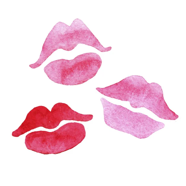 Lips Set Painted Watercolor White Isolated Background Fashion Illustration Sexy — Stock Photo, Image