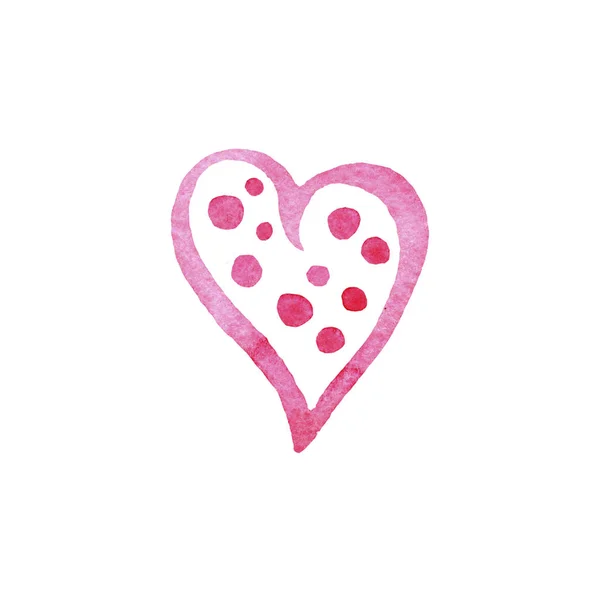 Handgetekende Aquarel Valentijnsdag Roze Hart Met Vlekken Witte Achtergrond Romantisch — Stockfoto