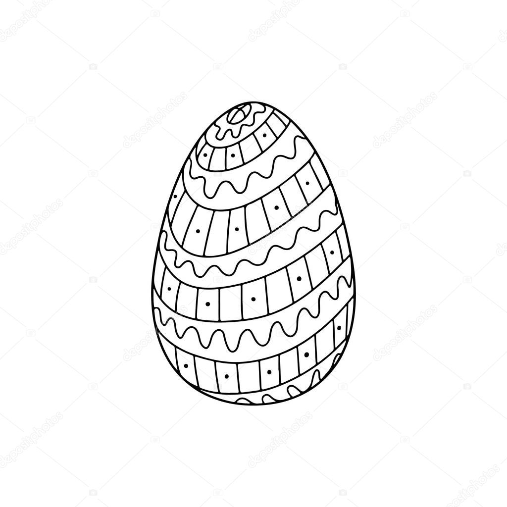 Hand drawn Easter egg with doodle ornament, decorative elements in vector for coloring book. Best for decoration, logo, symbol, print, scrapbooking, greeting card, invitation