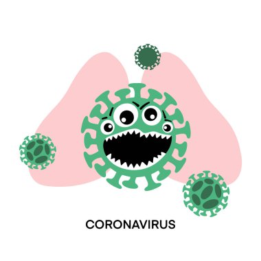 Düz vektör yanılsaması Coronavirüs, beyaz arka planda izole edilmiş pembe akciğerler. 2019-Ncov küresel salgını. Coronavirus dikkat konsepti. Tehlikeli bir hastalık salgını.