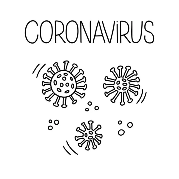 Lettere Scarabocchiate Disegnate Mano Coronavirus Cina Isolati Sfondo Bianco Epidemia — Vettoriale Stock