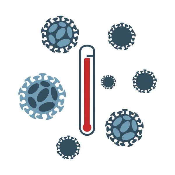 Flat Vector Illustration Coronavirus Thermometer Text Isolated White Background Global — Stock Vector