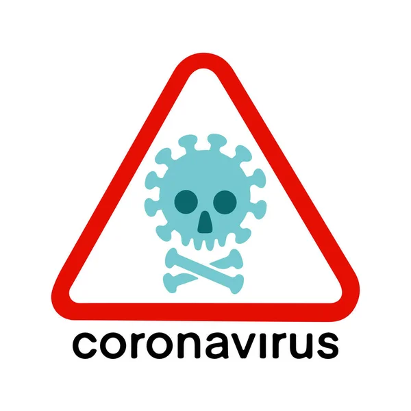 Illlustrazione Vettoriale Piatta Coronavirus Con Cranio Verde Ossa Incrociate Segnaletica — Vettoriale Stock