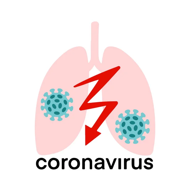 Illlustrazione Vettoriale Piatta Coronavirus Con Freccia Rossa Polmoni Rosa Isolati — Vettoriale Stock