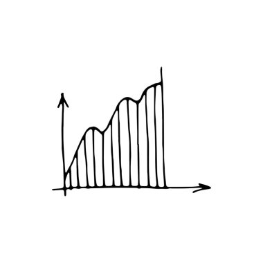 İş karalama ikonunun büyüme tablosu, ok işaretleri, beyaz arka planda izole edilmiş para kazanma tabelaları. Vektör çizgisi çizimi. Soyut çerçeve. Sunum için en iyi tasarım