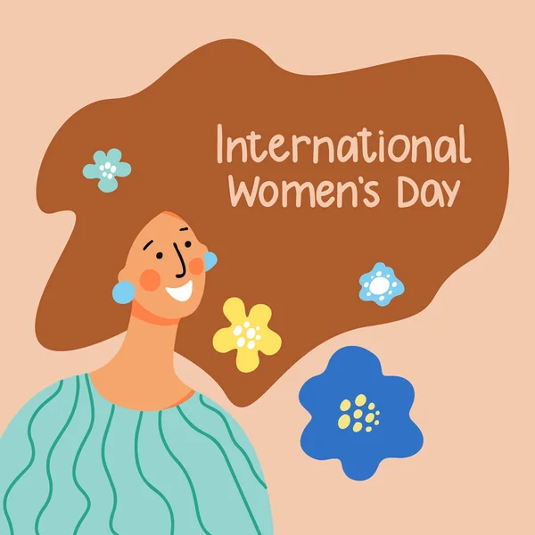 Παγκόσμια Ημέρα Της Γυναίκας Απόσπασμα Εικονογράφηση Διάνυσμα Ευτυχισμένη Χαμογελαστή Γυναίκα — Διανυσματικό Αρχείο