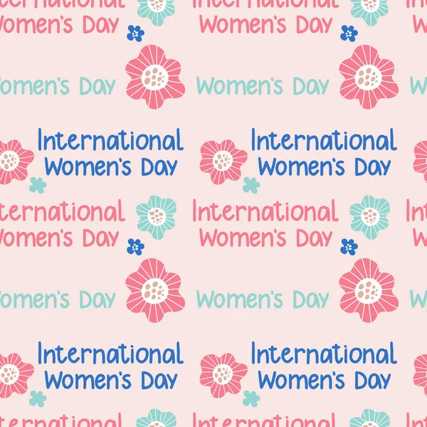 Seamless Pattern Hand Drawn Colorful Quote International Women Day Red — Stockvektor