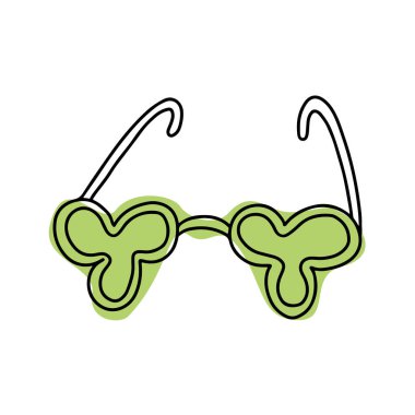 El çizimi renk gözlüklü yonca karalama işareti vektör çizimi, beyaz arkaplanda izole edilmiş taslak simgesi. Etiket tasarımı, poster, tebrik kartı, Aziz Patrick günü, baskı, tişört