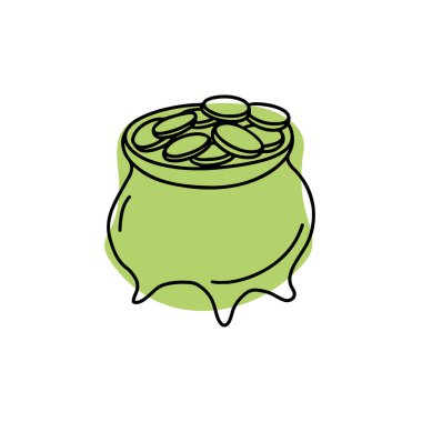 El çizimi renkli kazan Aziz Patrick günü ve bayram karalama sembolü çizimi. Beyaz arkaplanda izole edilmiş taslak simgesi kutusu. Poster, tebrik kartı, afiş, baskı için tasarım