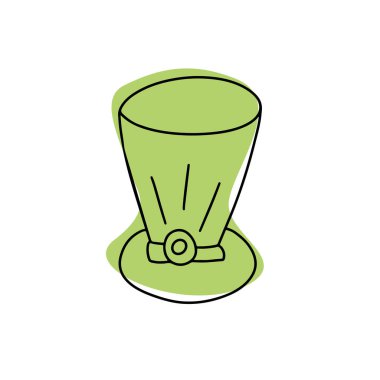 El çizimi leprikon 'un yeşil şapka silindiri, Aziz Patrick günü ve beyaz arka planda izole edilmiş tatil karalama sembolü vektör çizimi. Poster, tebrik kartı, afiş, baskı, tişört tasarımı