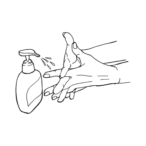 Bouteille Savon Liquide Antibactérien Avec Distributeur Femme Lavant Les Mains — Image vectorielle