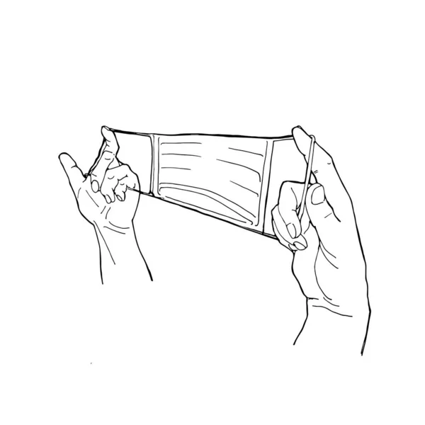 Mão Desenhada Doodle Vetor Ilustração Preventions Infográfico Com Mãos Máscara —  Vetores de Stock