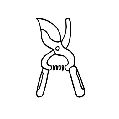 Beyaz arka planda izole edilmiş bahçe aletinin el çizimi vektör çizimi. Web, kartlar, tekstil, ambalaj kağıdı, ambalaj, baskı, boyama kitabı için tasarım