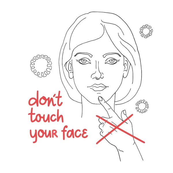 Don Touch Your Face Hand Drawn Lettering Face Hand Woman — Stock Vector