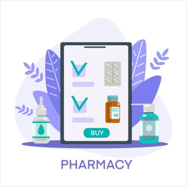 Tıbbi malzemelerin, şişelerin, sıvıların, termometrenin, şırınganın, lavmanın, ilaç maskesinin, eldivenlerin deseni yok. Sarı üzerine vektör düz çizim. Eczane. Duvar kağıdı, afiş, tekstil, ambalaj için tasarım