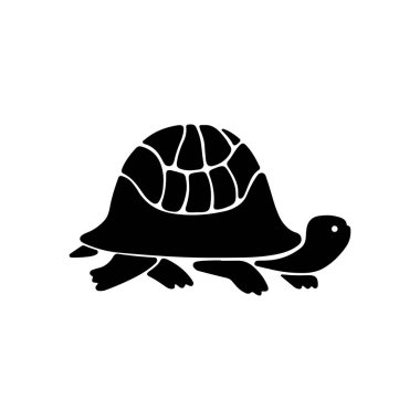 Vector doodle illüstrasyon grafik deniz siyah kaplumbağa silueti beyaz arka planda izole. Tebrik kartları, tekstil, baskı ve logo için tasarım. Dünya Kaplumbağa Günü