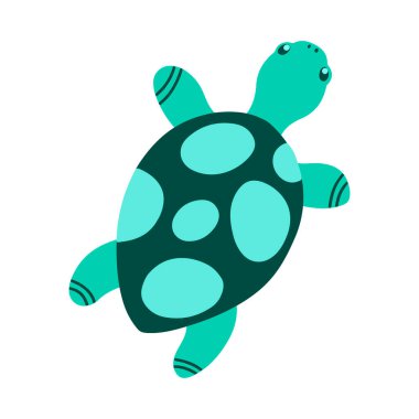 Beyaz arka planda izole edilmiş renkli kaplumbağanın düz vektör çizimi. Tebrik kartları, tekstil, baskı ve logo için tasarım. Dünya Kaplumbağa Günü