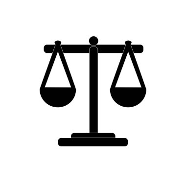 Denge ölçekli siluet vektör düz simge. İzole ağırlık ölçeği, ölçekleme, tartma. Logo, baskı, kart, pankart, eczane için adalet ölçeği simgesi tasarımı