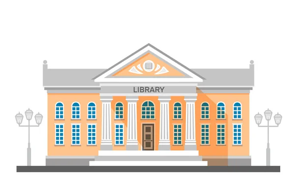 Vector flat illustration exterior of library with title and columns isolated on white background. City architecture public government building. World heritage construction