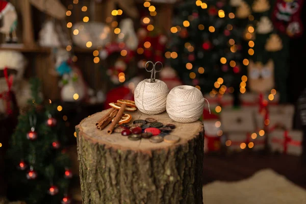 A Christmas scene with beautiful bokeh in the background and sew