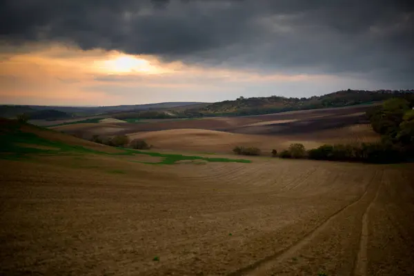 Panorama Van Moravische Velden Met Prachtige Wolken — Stockfoto