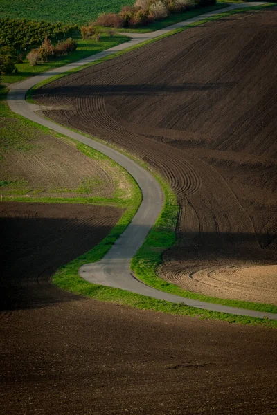 Road Running Beautiful Moravian Fields Autumn Time — Stock Photo, Image